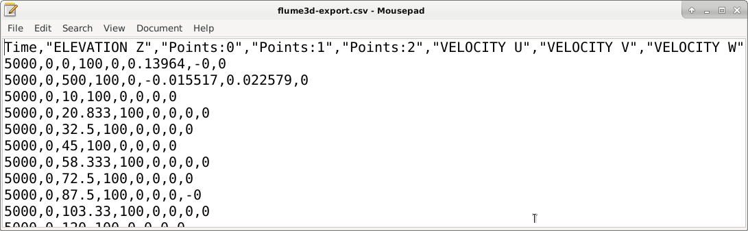 telemac3d salome exported data csv file
